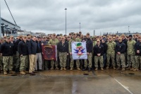 The crew with new flags